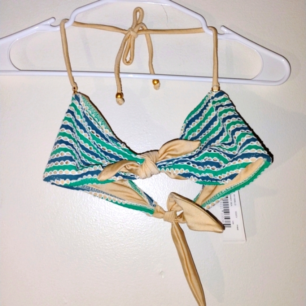 Women's Green and Tan Bikini Top Eberjey